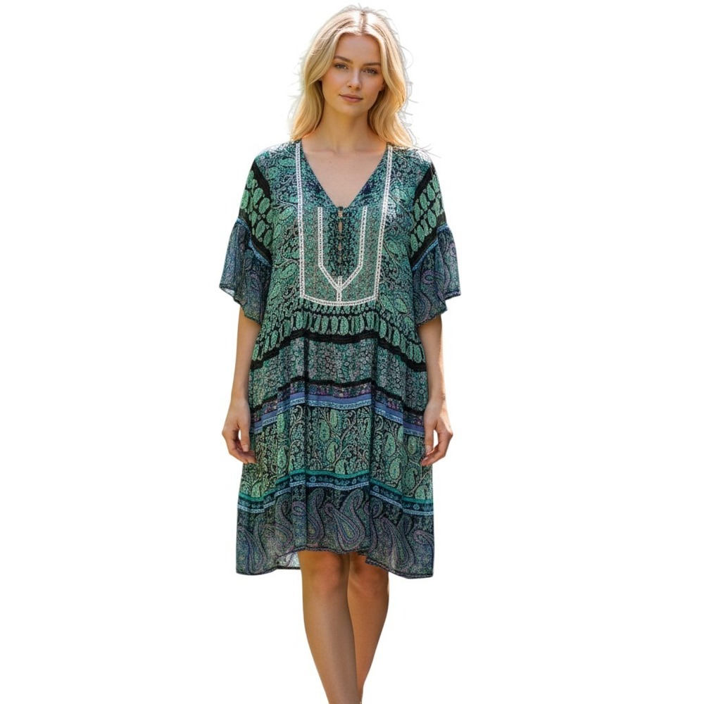 Umgee‎ Womens Dress Sz M Boho Paisley Print Flutter Sleeve Mini Bohemian Flowy